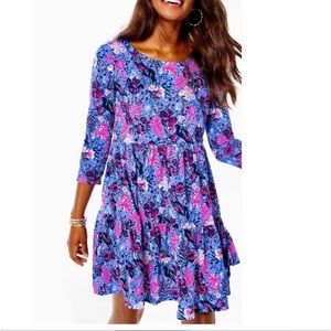 EUC Lilly Pulitzer Geanna Swing Dress, Boca Blue Birdseye View print.